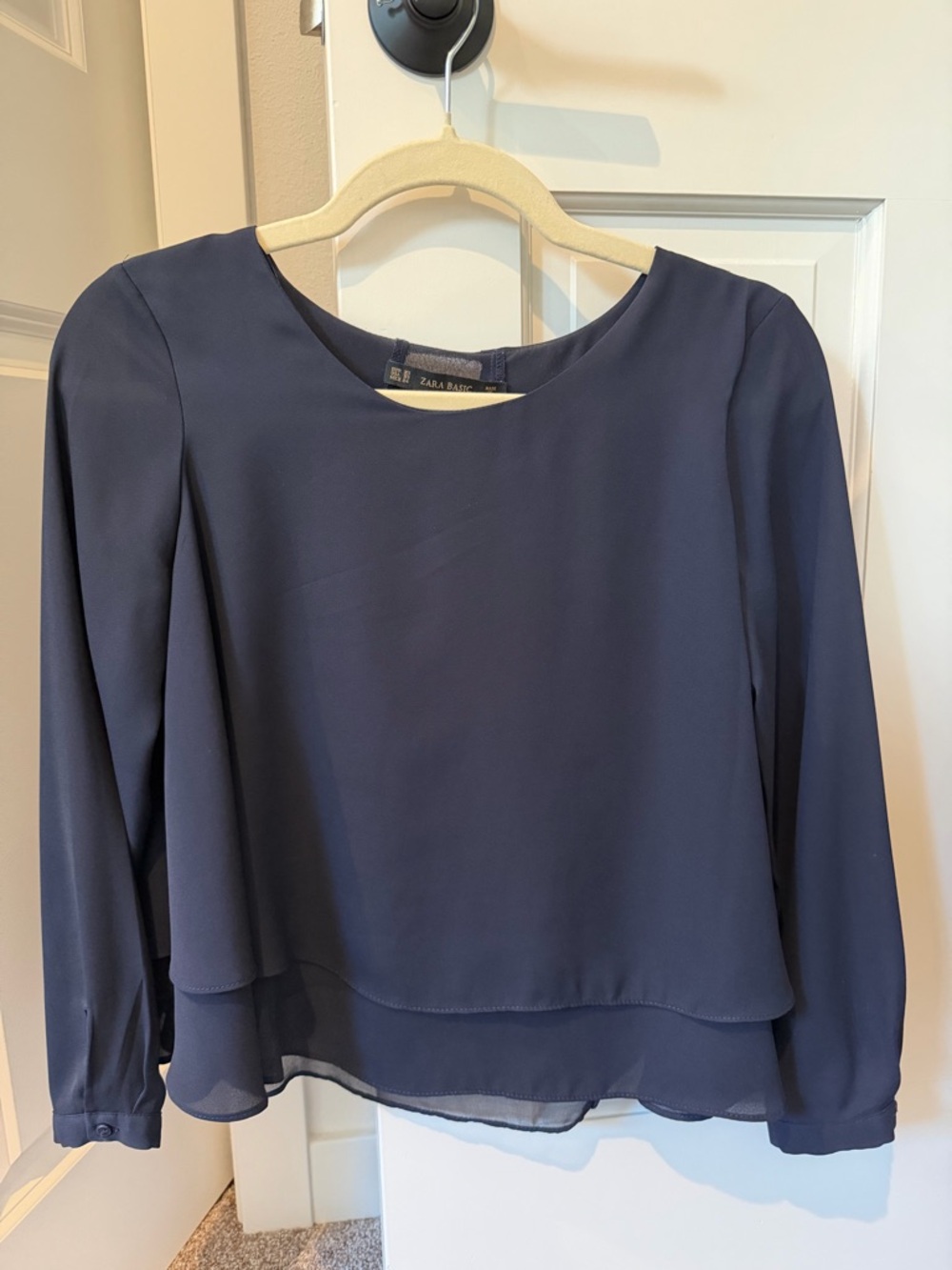 Zara Navy Layered Long-Sleeve Blouse
